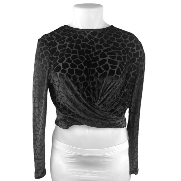 Eloquii Black Velvet Velour Burnout Long Sleeve Twist Front Crop Top Size 14/16 - Picture 1 of 5